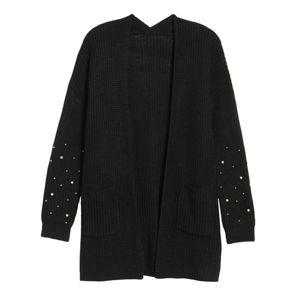 Faux Pearl Detail Cardigan - Black - Dreamers by Debut